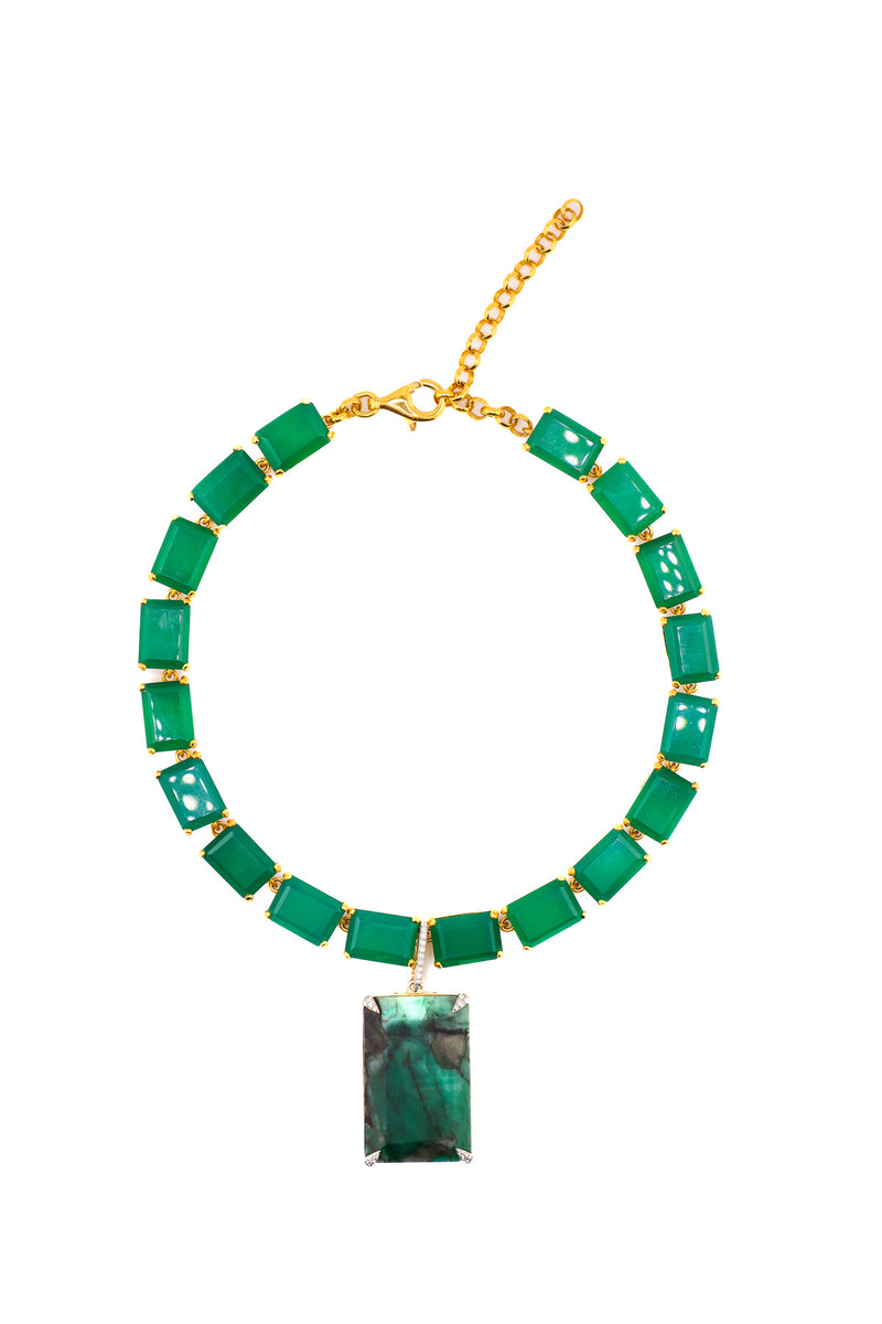 Emerald Shape Emerald w/ Rock Pendant-Neck Pendant-Gretchen Ventura