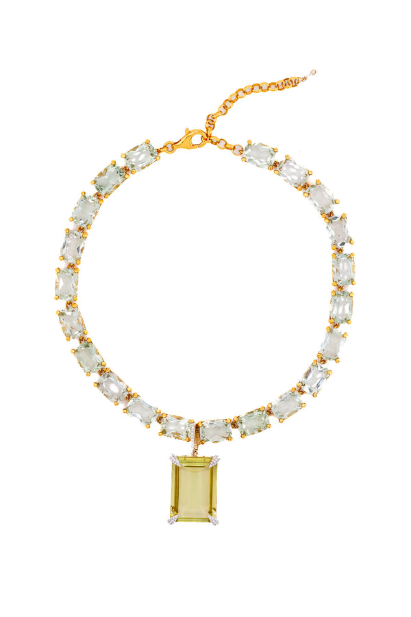 Faceted Rectangle Green Amethyst Riviere Necklace-Necklaces-Gretchen Ventura