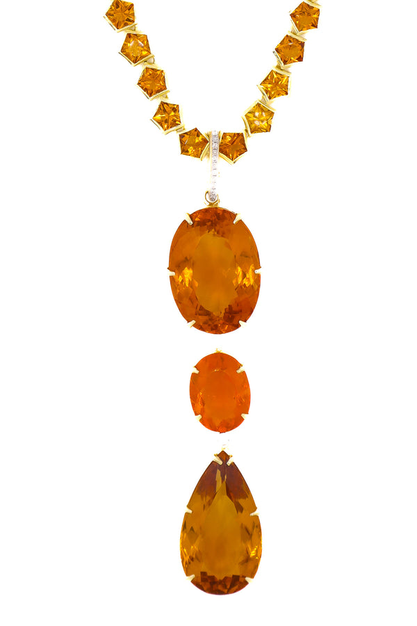 Teardrop Oval Citrine & Oval Fire Opal Pendant-Neck Pendant-Gretchen Ventura