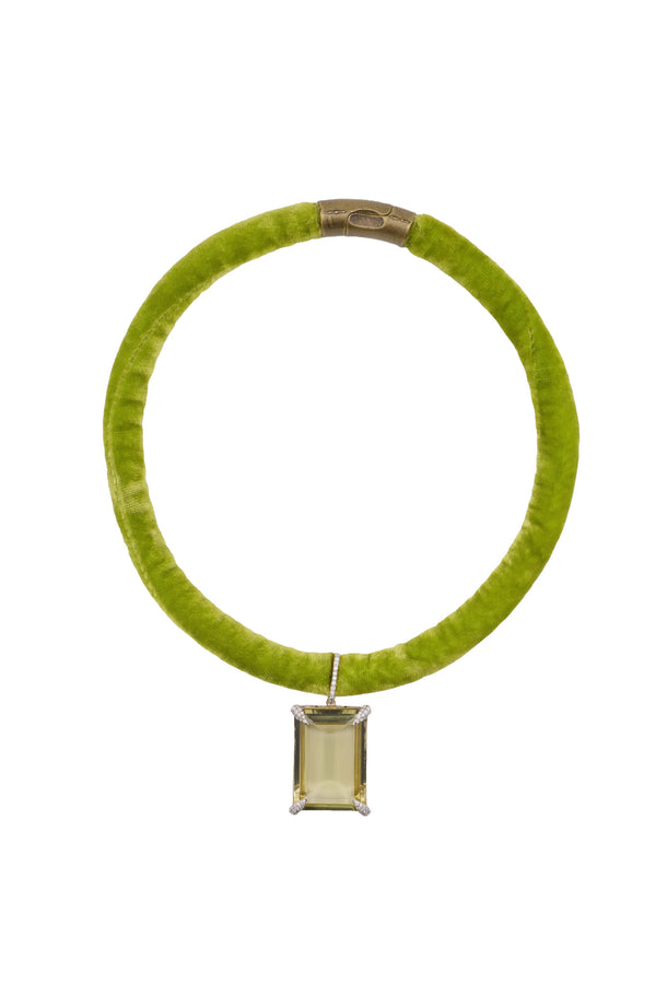 Emerald Shape Green Gold Quartz Pendant in 14K Gold-Neck Pendant-Gretchen Ventura