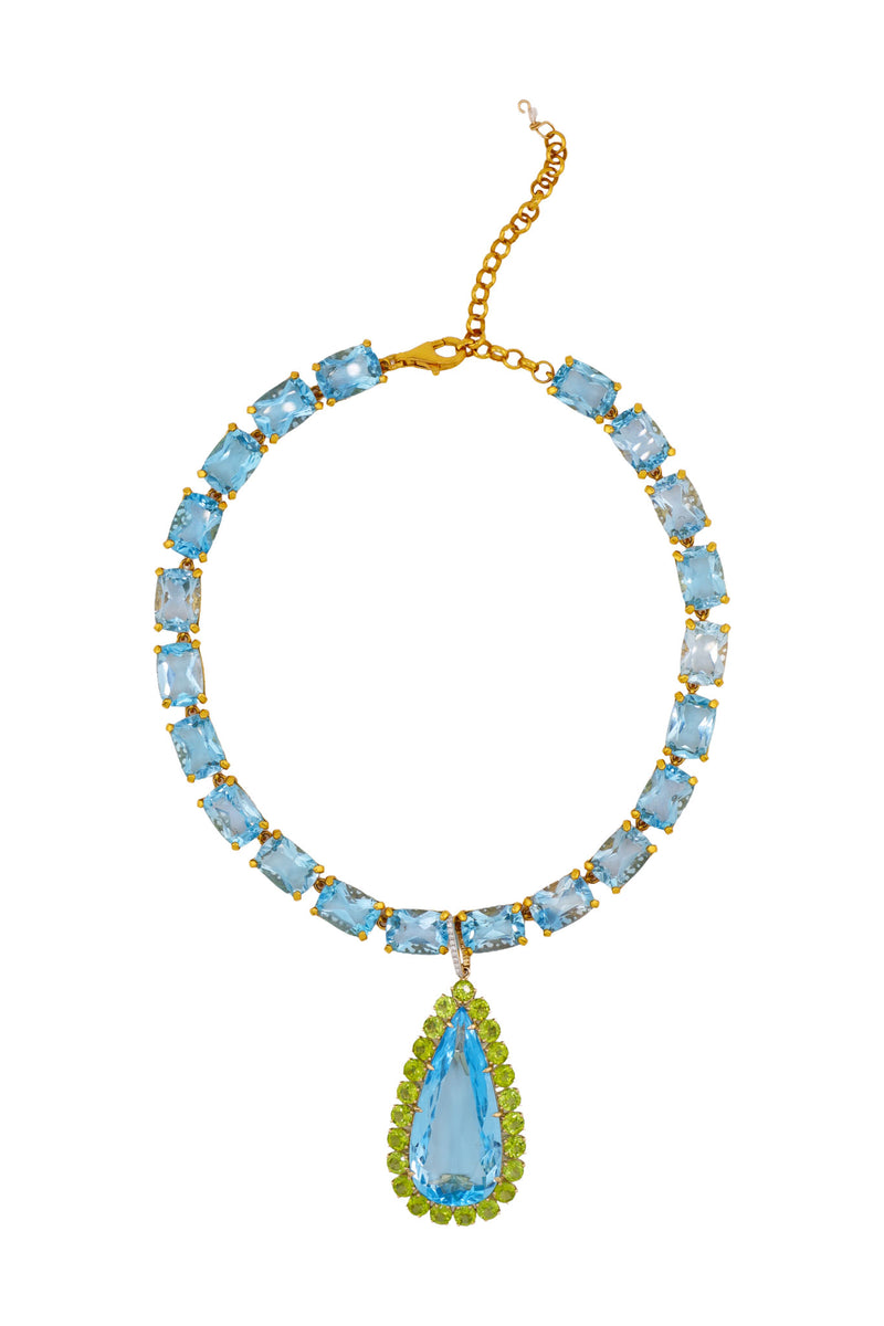 Pear Drop Shape Sky Topaz Pendant w/Peridot-Neck Pendant-Gretchen Ventura