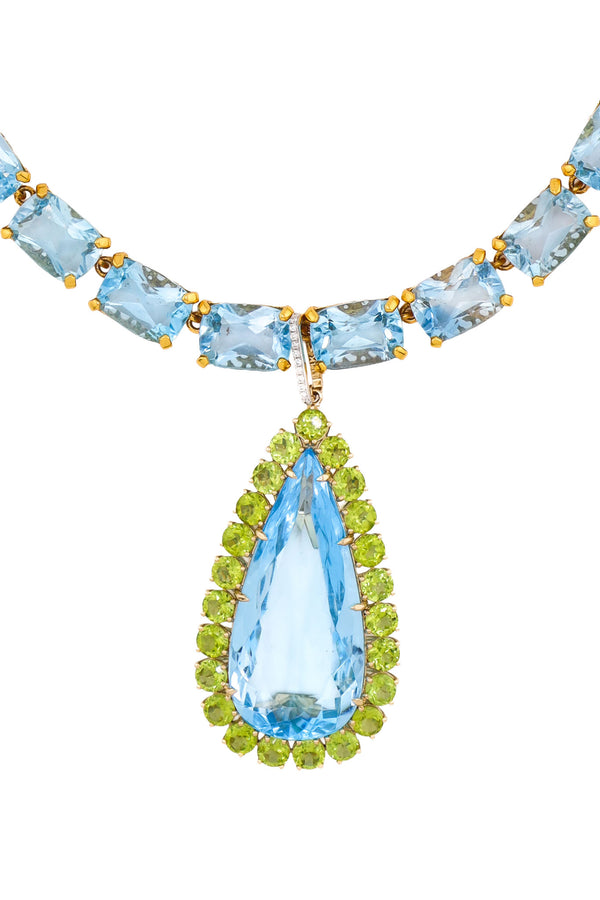 Pear Drop Shape Sky Topaz Pendant w/Peridot-Neck Pendant-Gretchen Ventura