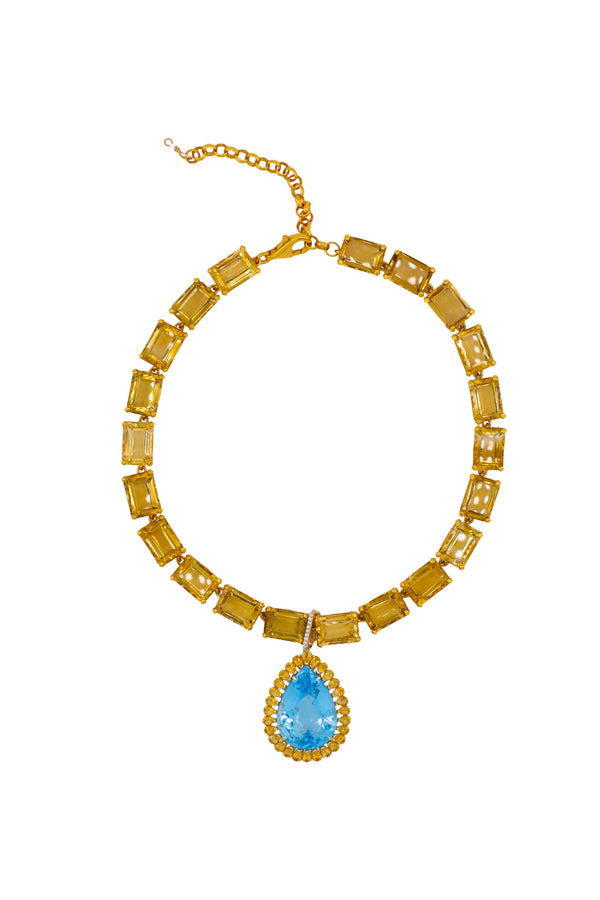 Tear Drop Shape Sky Topaz Pendant w/ Tear Drop Citrine-Neck Pendant-Gretchen Ventura