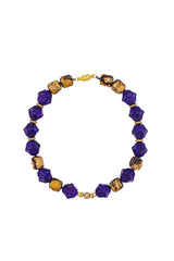 Hand Carved Lotus Lapis Lazuli & Tibetan Gold Leaf Wood Beads Silk Knotted Necklace 2-Necklaces-Gretchen Ventura