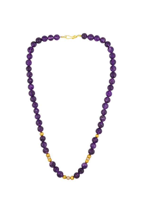 Faceted Amethyst Necklace w/Gold & Diamond Bead-Necklaces-Gretchen Ventura