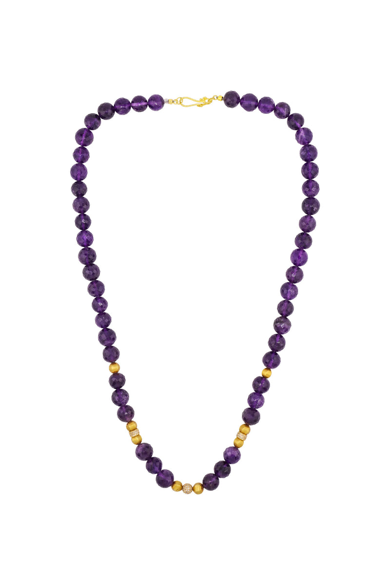 Faceted Amethyst Necklace w/Gold & Diamond Bead-Necklaces-Gretchen Ventura
