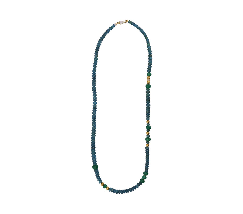 Faceted Blue London Topaz & Hand Carved Emerald Necklace-Necklaces-Gretchen Ventura