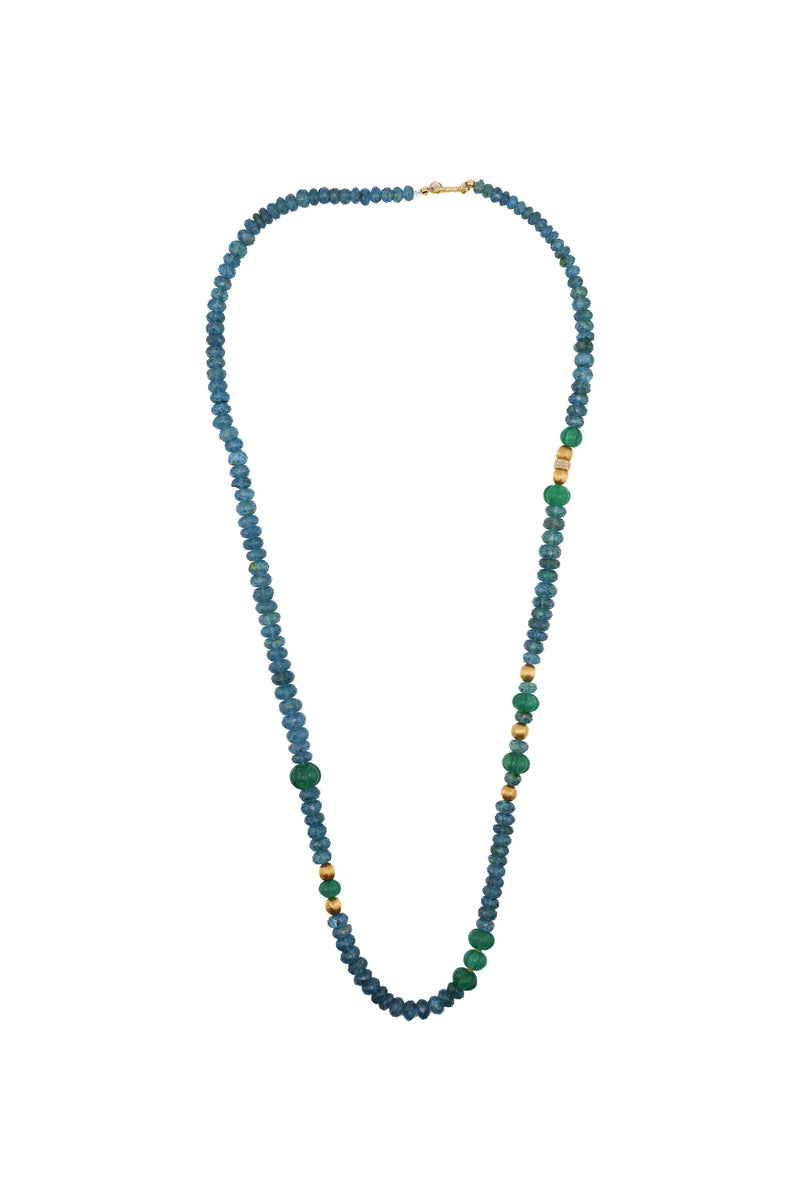 Faceted Blue London Topaz & Hand Carved Emerald Necklace-Necklaces-Gretchen Ventura