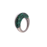 Emerald & Rhodium Plated Saucer Ring-Rings-Gretchen Ventura