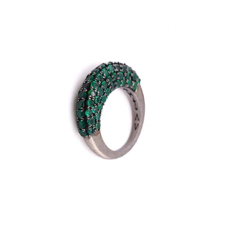 Emerald & Rhodium Plated Saucer Ring-Rings-Gretchen Ventura