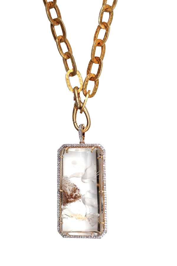 Quartz Crystal Intaglio Cranes on the Icy Shoreline under the Moon-Neck Pendant-Gretchen Ventura