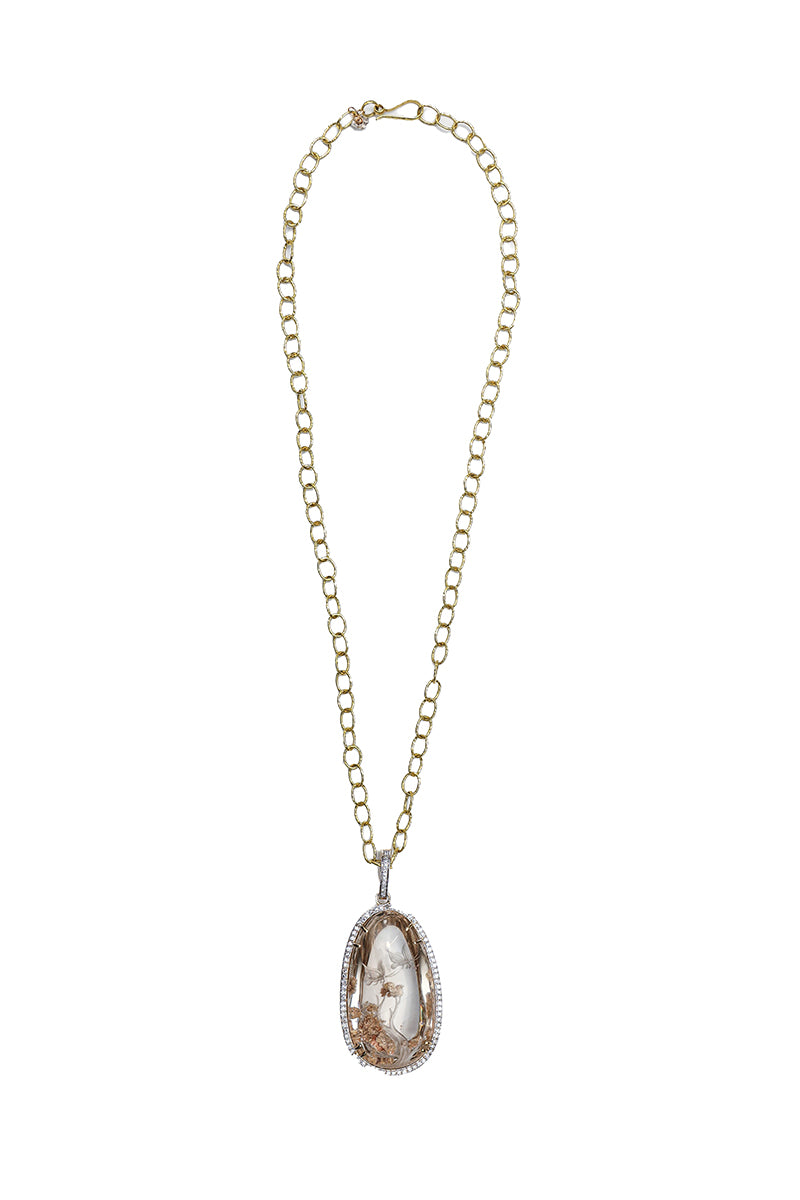 Quartz Crystal Intaglio Butterflies on the Tree Pendant in 14K Gold & Brilliant cut Diamond-Neck Pendant-Gretchen Ventura