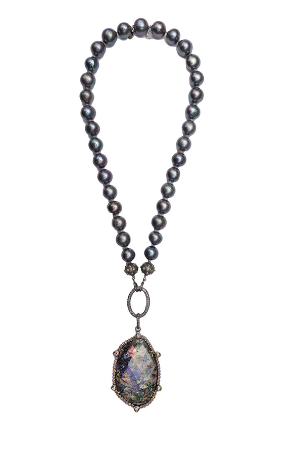 Black Rutilated Quartz & Diamond Pendant-Necklaces-Gretchen Ventura