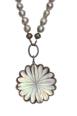 Mother of Pearl & Diamond Daisy Pendant-Neck Pendant-Gretchen Ventura