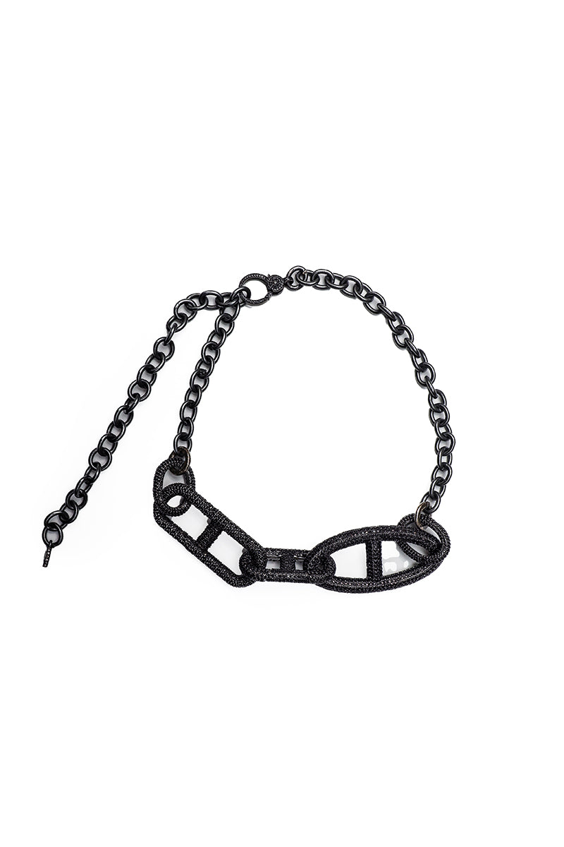 Black Spinel Oval & Squared H link Rockstar Necklace