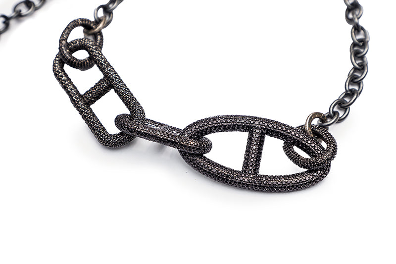 Black Spinel Oval & Squared H link Rockstar Necklace-Necklaces-Gretchen Ventura