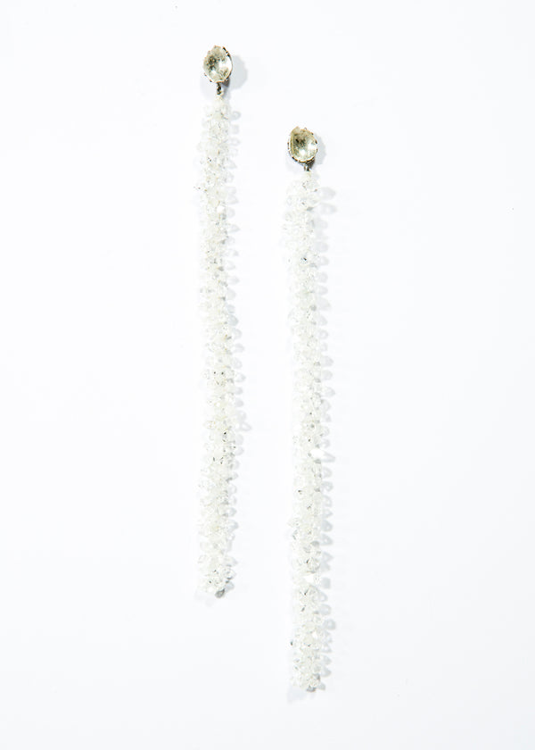 Herkimer Diamond & Faceted Moonstone Macramé Earring on Rose cut Diamond Posts (5") #3461-Earrings-Gretchen Ventura