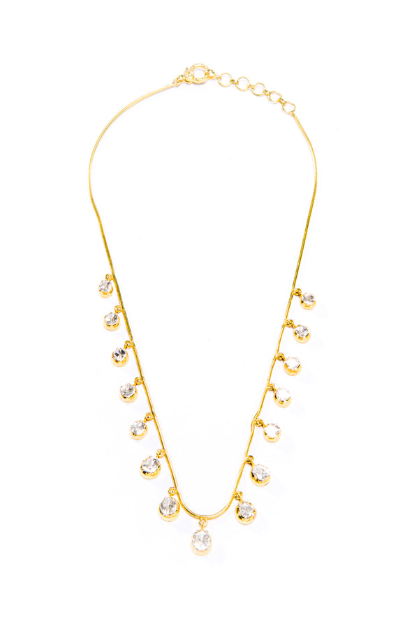 14K Gold Vermeil Snake Chain W/ Rose Cut Diamond (1.88C) Drops & Diamond Clasp Necklace (16"-18") #9550-Necklaces-Gretchen Ventura