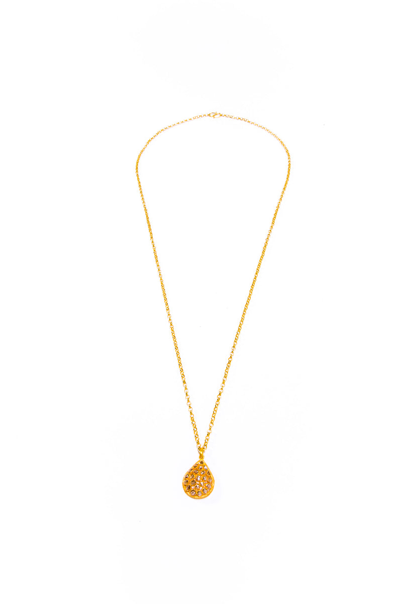 18K Gold & Rose Cut Champagne Diamond (2.5C) Pendant on 18K Gold Link Chain & Gold Clasp (26" + 1.5")-Gretchen Ventura