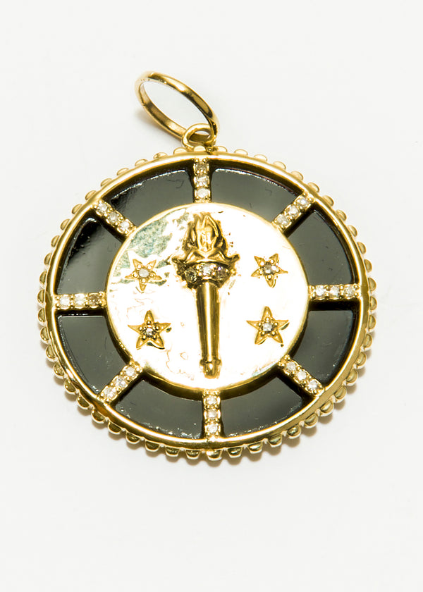 Diamond (0.13 C), Onyx (6.04 C), Torch Pendant in 14 K Gold #7186-Neck Pendant-Gretchen Ventura