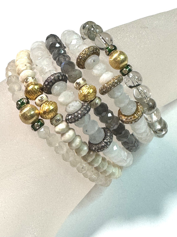 Faceted Riverstone w/ Diamond Enamel Bead Bracelet-Bracelets-Gretchen Ventura