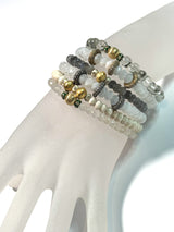 Quartz Crystal, Diamond Enamel Beads & Gold Plate Bead Bracelet-Bracelets-Gretchen Ventura