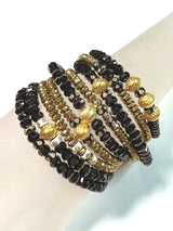 Black Spinel, Diamond Enamel Beads & Gold Plate Bead Bracelet-Bracelets-Gretchen Ventura