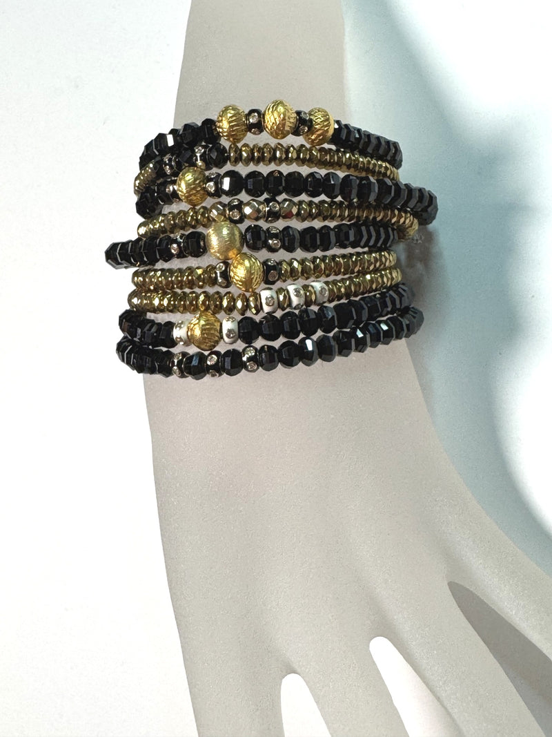 Gold Plated Hematite & Diamond Enamel Beads Bracelet-Bracelets-Gretchen Ventura