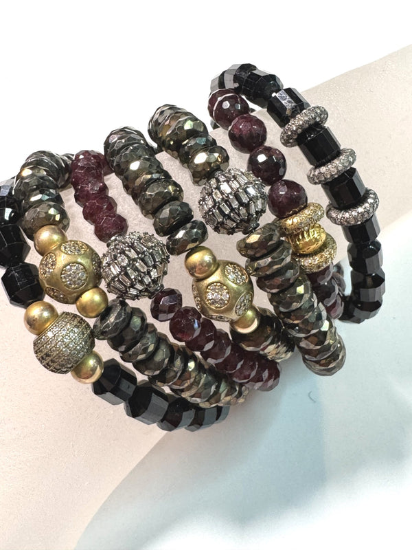 Faceted Tourmaline, Herkimer Diamond & Gold Plate Bead Bracelet-Bracelets-Gretchen Ventura