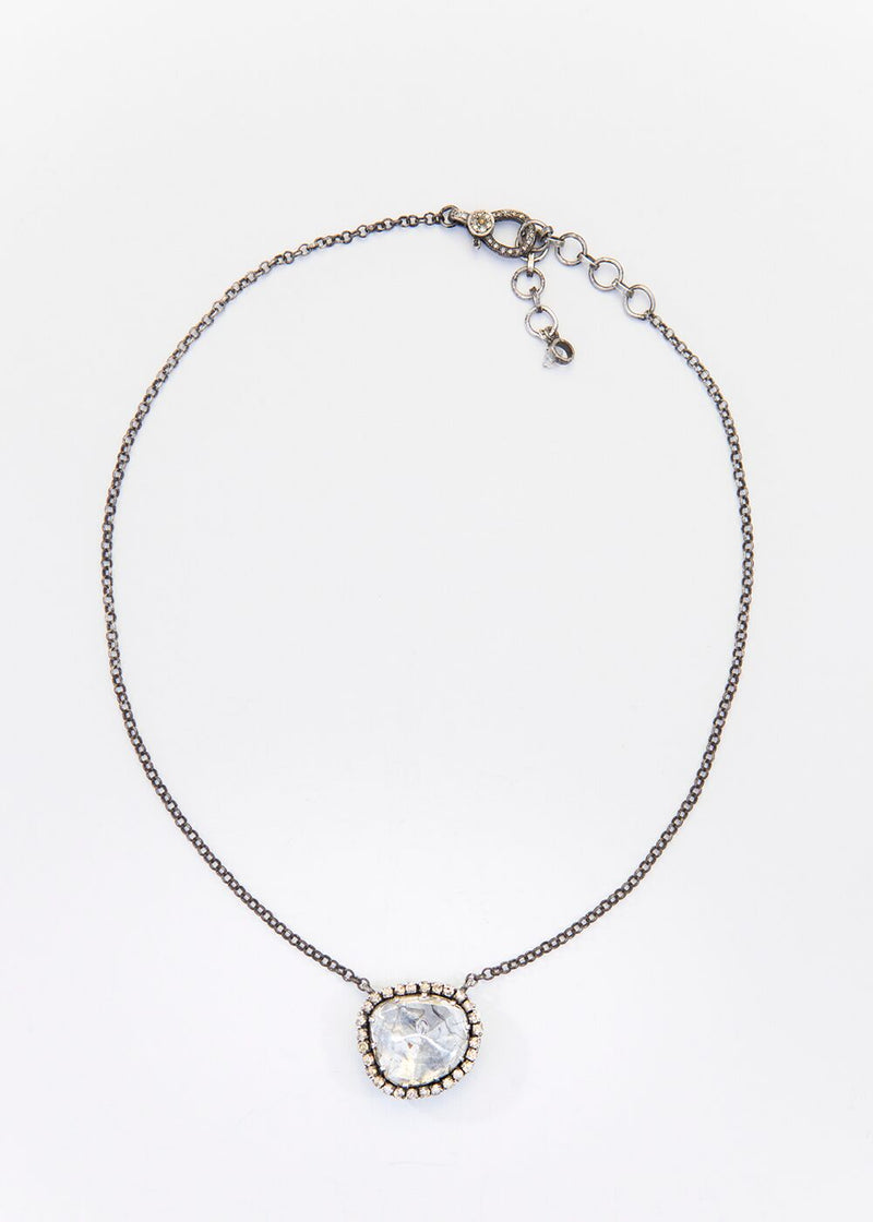 Rose Cut & Single Cut Pave Diamond (3.70C) on Sterling Chain & Diamond Lobster Claw Clasp (16"+ .6")-Necklaces-Gretchen Ventura
