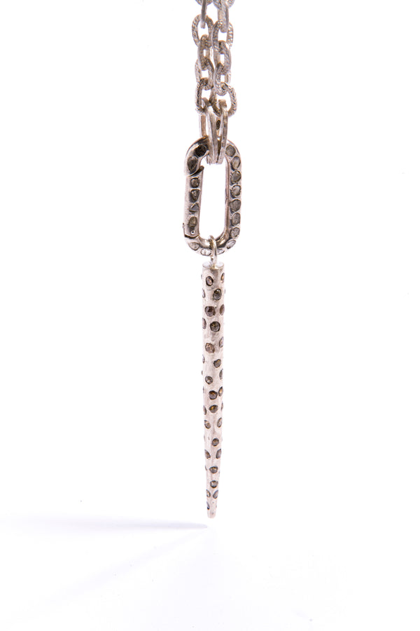 360 Degree Sterling Silver Spear (28.22g) w/ Raw Diamonds (7.6 C), Small SS GV Chain & Clasp #9484-Necklaces-Gretchen Ventura