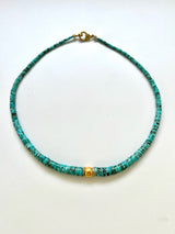 Turquoise Heishi Beads W/ 18K Wheel & Diamond Wheels & GP Diamond Clasp Necklace-Necklaces-Gretchen Ventura