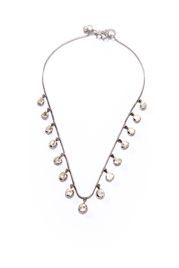 Oxidized Sterling Silver Snake Chain W/ Rose Cut Diamond (2.55C) Drops & Diamond Clasp Necklace (16"-18") #9549-Necklaces-Gretchen Ventura