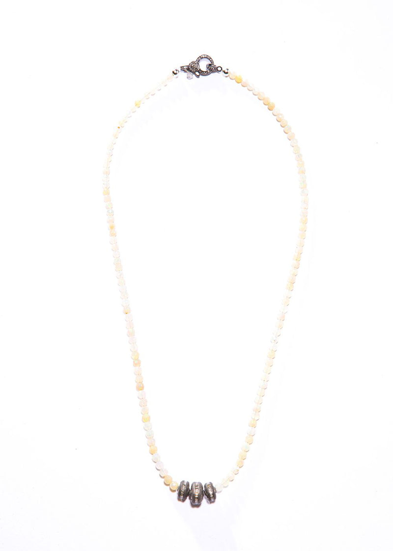 Faceted Opal Beads w/ Pave & Baguette Diamonds (18")-Necklaces-Gretchen Ventura