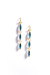 18K Yellow Gold (4.76 g) & Brilliant cut Diamond (0.18 ct.) & Faceted Blue London Topaz (10.17 ct.) Marquise Drops #3508-Earrings-Gretchen Ventura