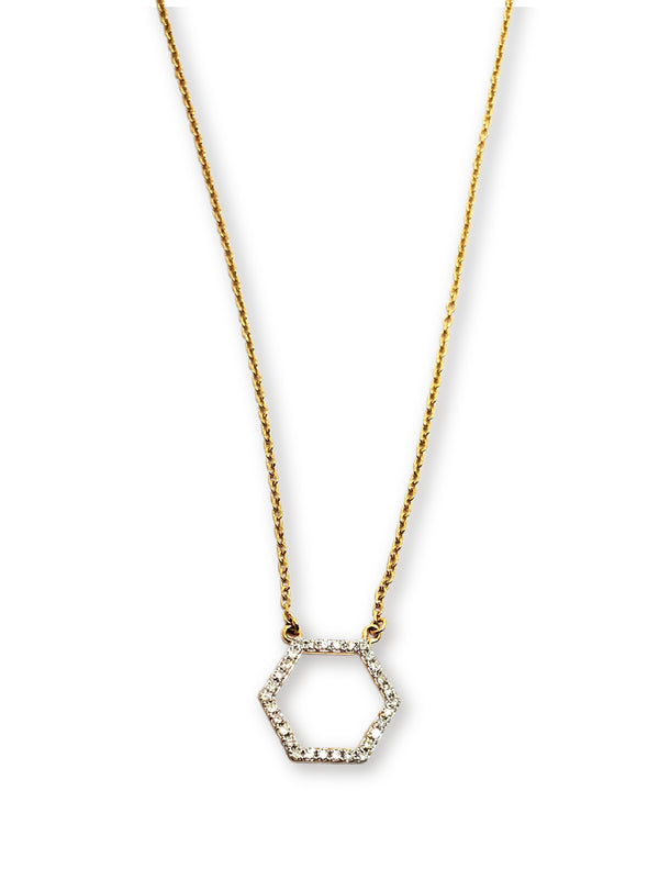 Gold (2.257g) & Diamond (.2C) Hexagon Drop & Gold Chain Necklace #9610-Necklaces-Gretchen Ventura