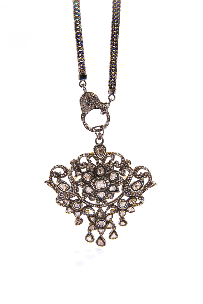 Vintage Sterling Pendant w/ Diamond Clasp on Vintage Sterling Snake Chain (20"+3") #9479-Necklaces-Gretchen Ventura