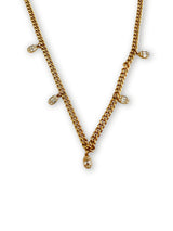 14K Gold Curb Chain W/ Oval Shape Diamonds (.13c + .18c) Necklace (14”-16”)-Necklaces-Gretchen Ventura