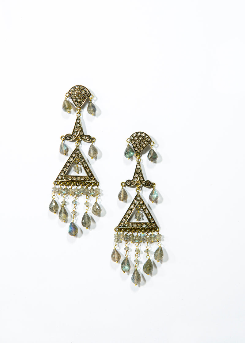 Diamond & Labradorite Earrings in 14K Gold & Silver #3467-Earrings-Gretchen Ventura