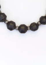 Hand Carved Moroccan Ebony Dark Wood Beads w/ Diamond Wheels Necklace-Necklace-Gretchen Ventura