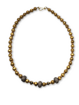 Vintage 20K Gold Over Wax & Solid 18K Gold Beads W/ Matte Sterling & 18k Gold & Brilliant Diamond Donut Beads Necklace (16") #9534-Necklaces-Gretchen Ventura