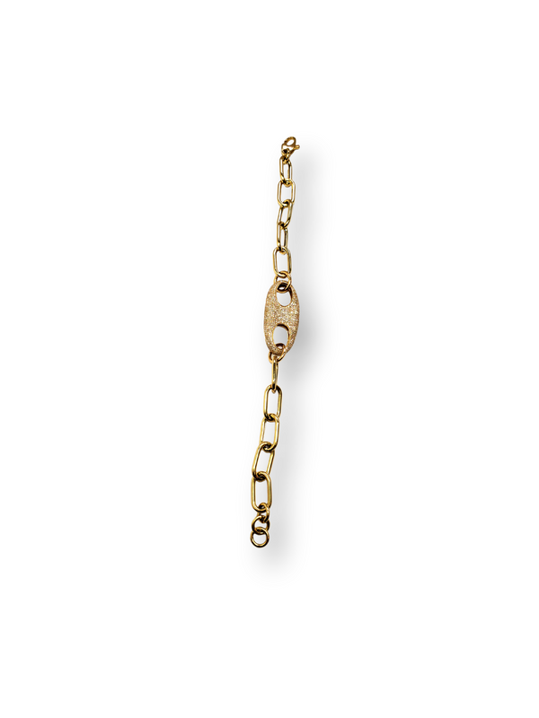 14K & Brilliant Diamond (1.42c) Connector W/ Gold Clasps & 14K Gold Link Chain Bracelet (7") #2332-Bracelets-Gretchen Ventura