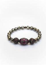 Ruby & Diamond Bead Trio & Faceted Pyrite Beads #2668-Bracelets-Gretchen Ventura