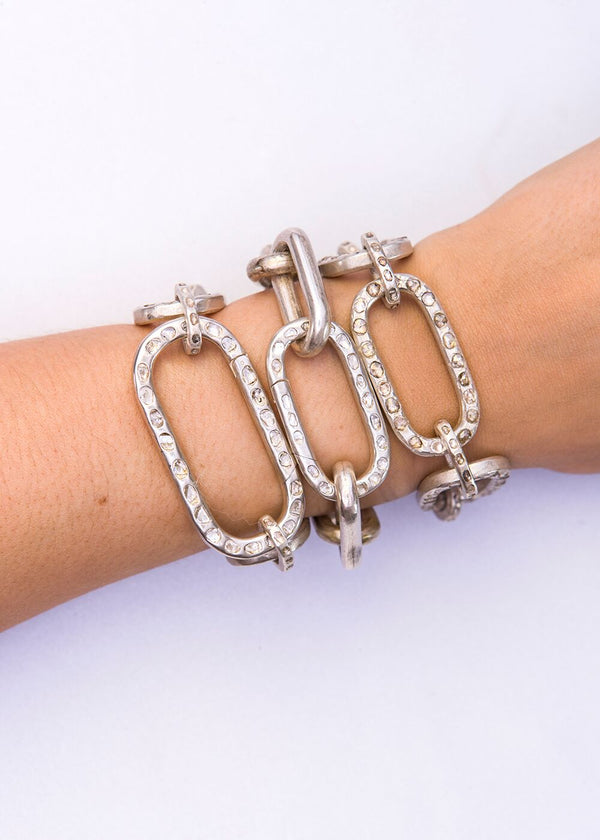 Sterling Silver w/ Conflict Free Diamond Slices (7.26 C) Links Bracelet #2735-Bracelets-Gretchen Ventura