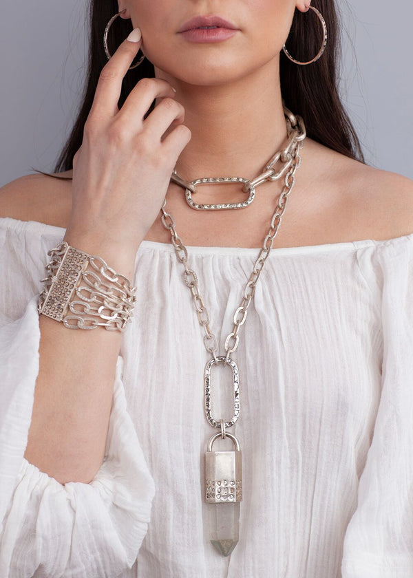 Sterling Silver links, Conflict Free Diamond slice Encrusted Clasp #2738-Bracelets-Gretchen Ventura
