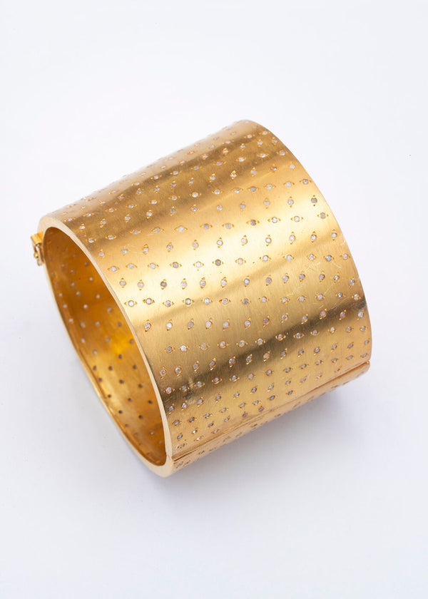 Gold Plate over Sterling w/ Pave Diamond Cuff (6.0C)-Bracelets-Gretchen Ventura