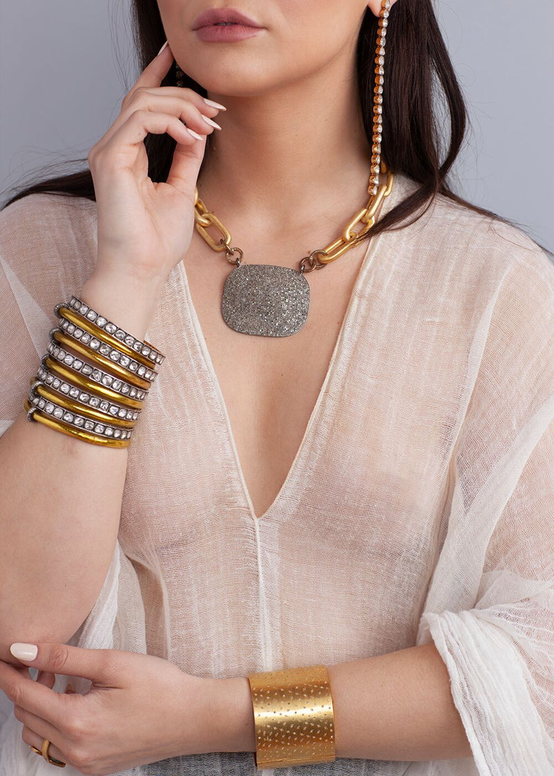 Gold Plate over Sterling w/ Pave Diamond Cuff (6.0C)-Bracelets-Gretchen Ventura