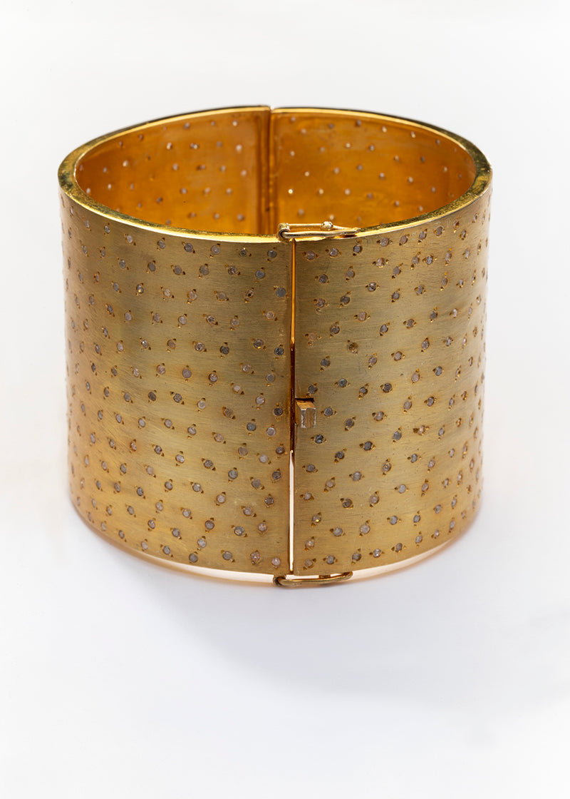 Gold Plate over Sterling w/ Pave Diamond Cuff (6.0C)-Bracelets-Gretchen Ventura