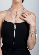 Crystal Pendant Capped w/SS & CF Diamond Slice & Hand Hammered Sterling Chain Bracelet #2802-Bracelets-Gretchen Ventura
