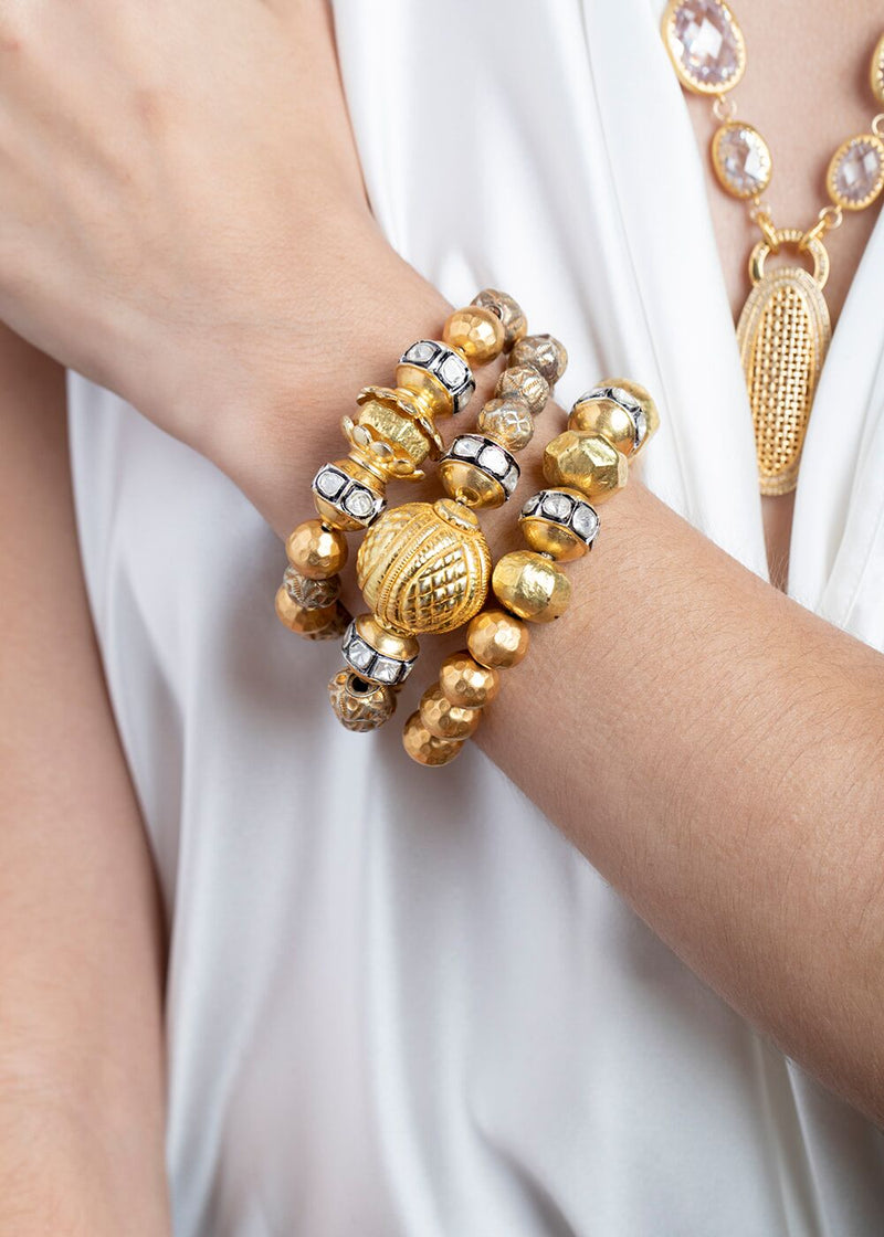 Rose Cut & Gold Beads w/ 22K Gold Hill Tribe Beads #2814-Bracelets-Gretchen Ventura